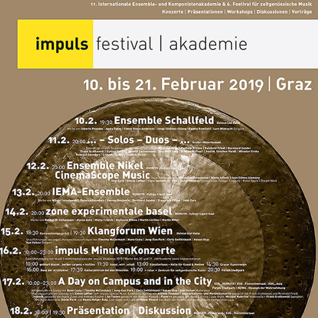 Plakat mit Prorgamm des Impuls Festivals 2019