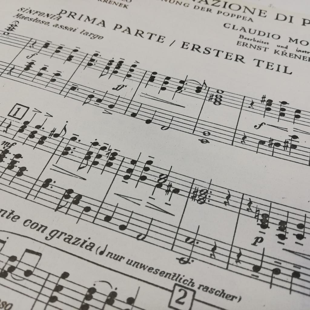 Ausschnitt Noten Klavierauszug Incoronazione di Poppea, Bearbeitung Ernst Krenek