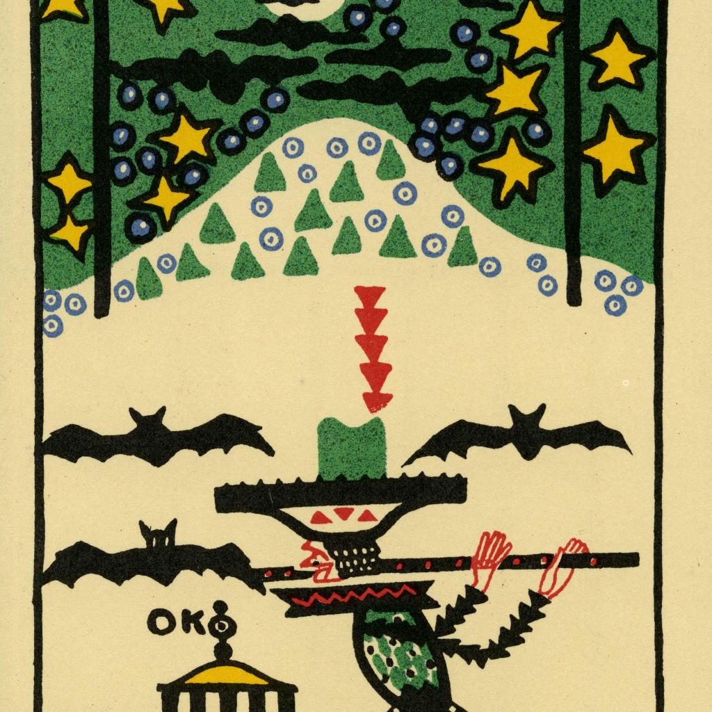 Flötenspieler: Oskar Kokoschka, Postkarte der Wiener Werkstätte (Nr. 73), 1907/08.