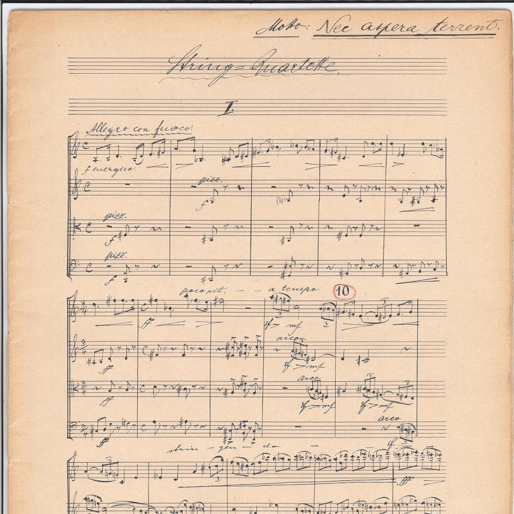 S.1 des Autographen des Streichquartetts, W.o.O. 58 aus dem Archiv des Ernst-Krenek-Instituts 