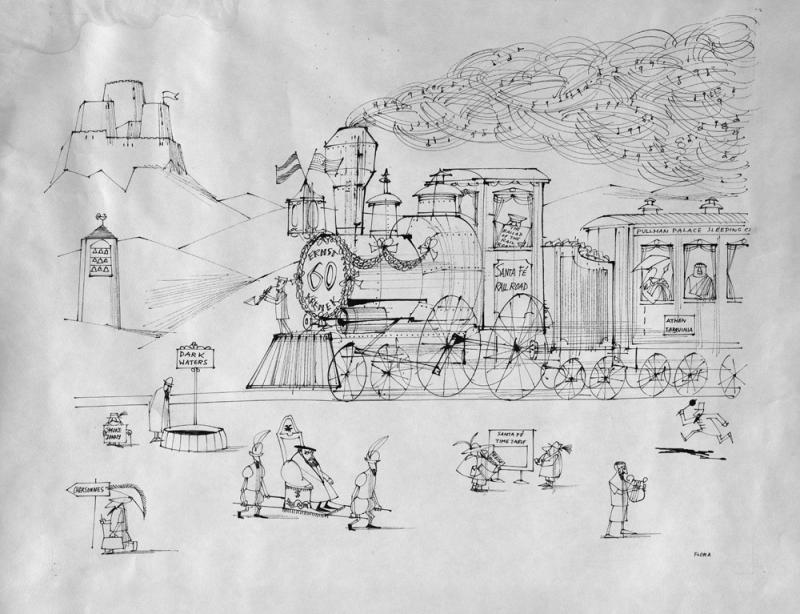 Paul Flora Zeichnung zu Kreneks 60. Geburtstag, Jonny spielt auf Archiv Ernst Krenek Institut