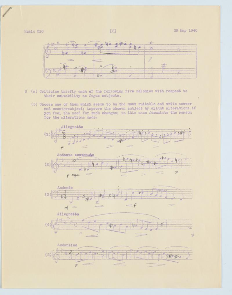 Final-Examination_Prüfung_Musiktheorie_Ernst-Krenek_Vassar-College-1940 Seite 1