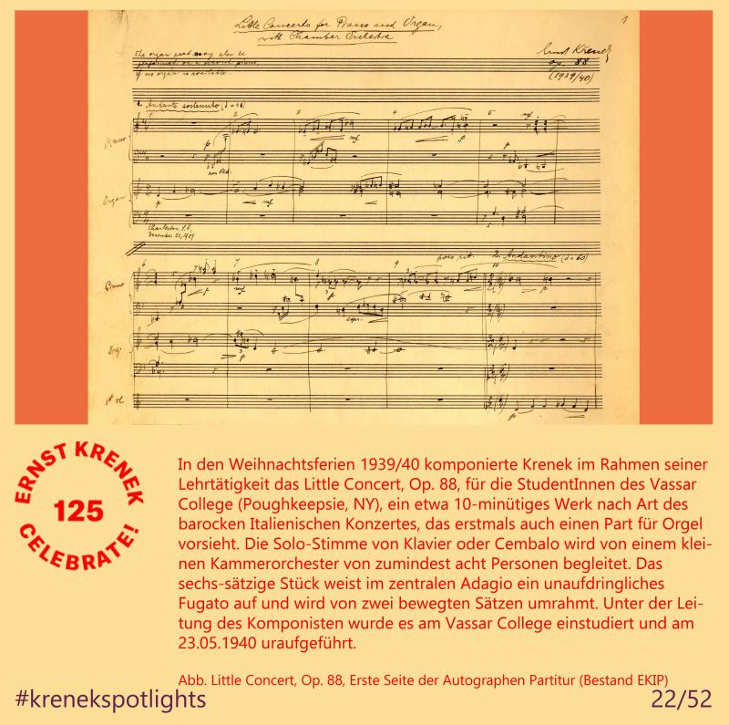 Little Concert, Op. 88, Erste Seite der Autographen Partitur (Bestand EKIP)