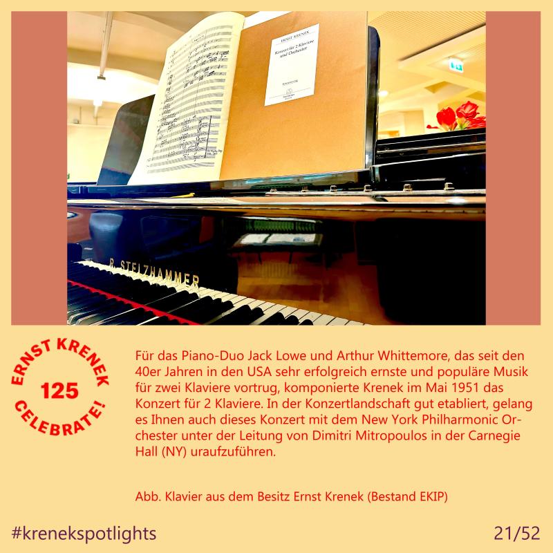 Klavier aus dem Besitz Ernst Krenek (Bestand EKIP)