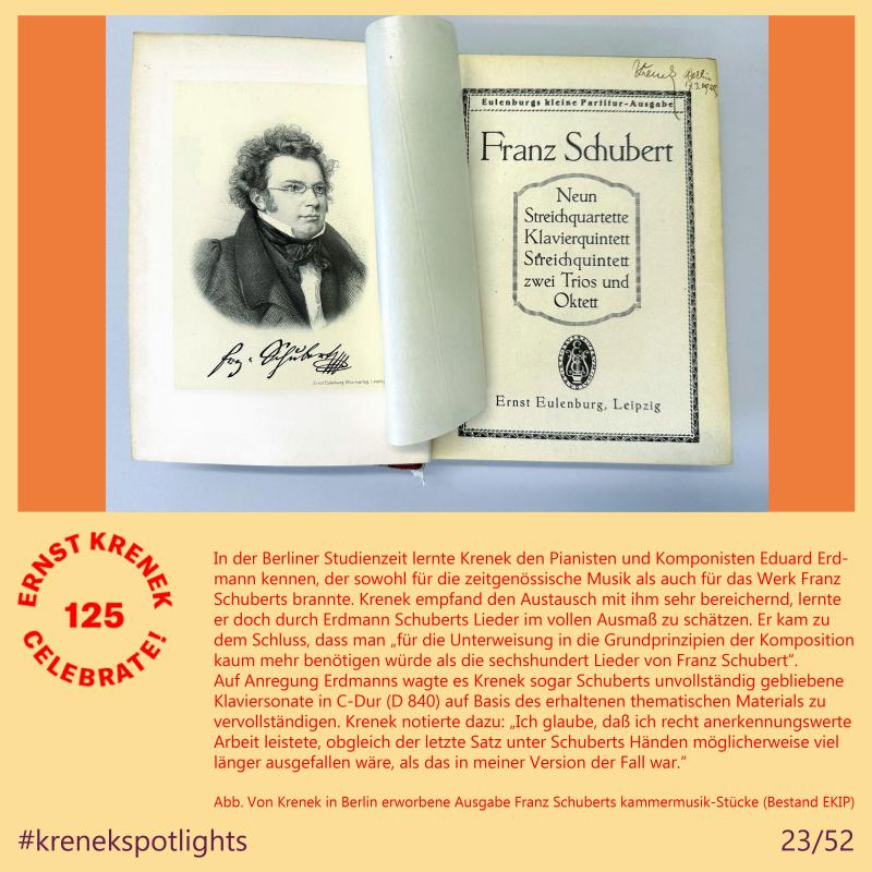 Von Krenek in Berlin erworbene Ausgabe Franz Schuberts kammermusik-Stücke