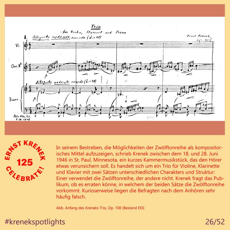 Anfang des Kreneks Trio, Op. 108 