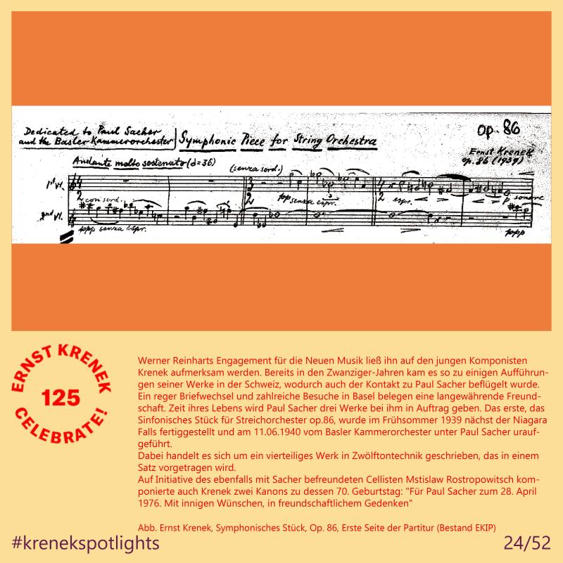 Ernst Krenek, Symphonisches Stück, Op. 86, Erste Seite der Partitur