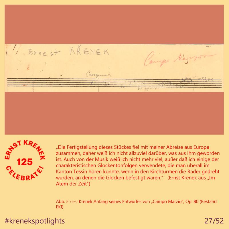 Ernest Krenek Anfang seines Entwurfes von „Campo Marzio“, Op. 80 (Bestand EKI) 